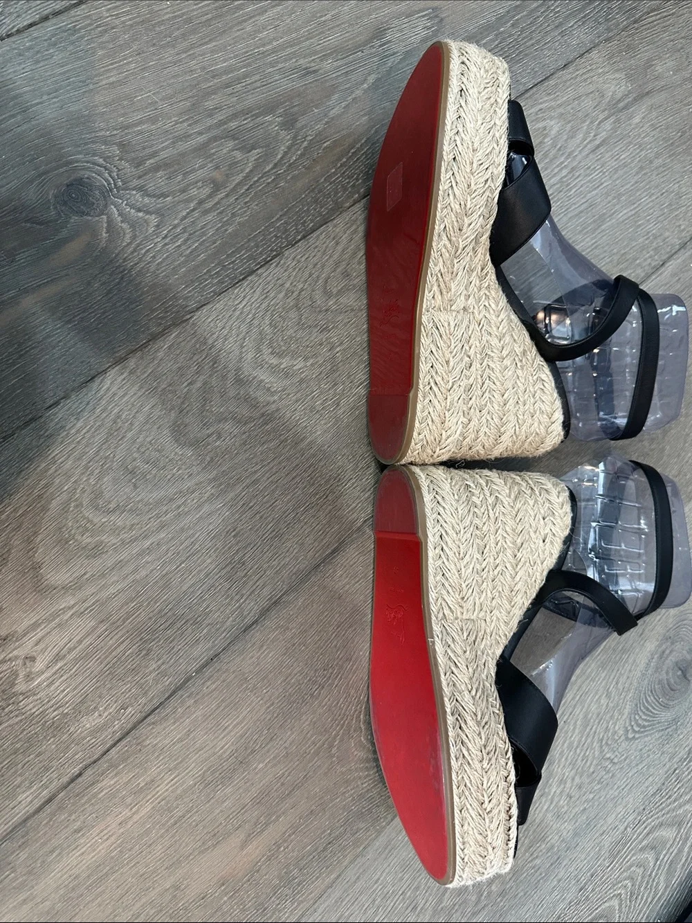 Christian Louboutin Black Leather Wedge Sandals